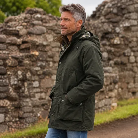 Veste cirée Benson olive à capuche pour extérieur
