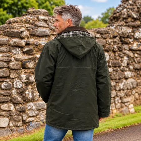 Veste cirée Benson olive à capuche pour extérieur