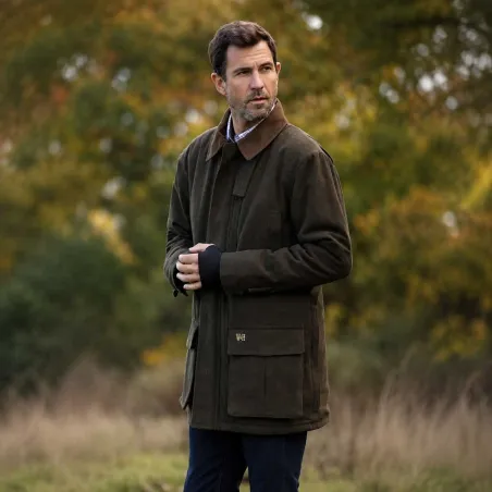 Veste olive Walker & Hawkes en laine pour extérieur