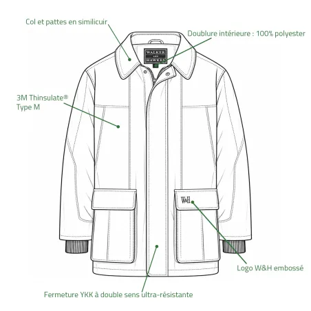 Veste olive Walker & Hawkes en laine pour extérieur