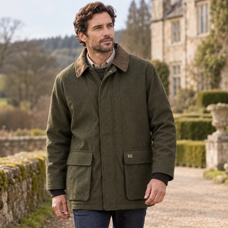 Veste olive Walker & Hawkes en laine pour extérieur