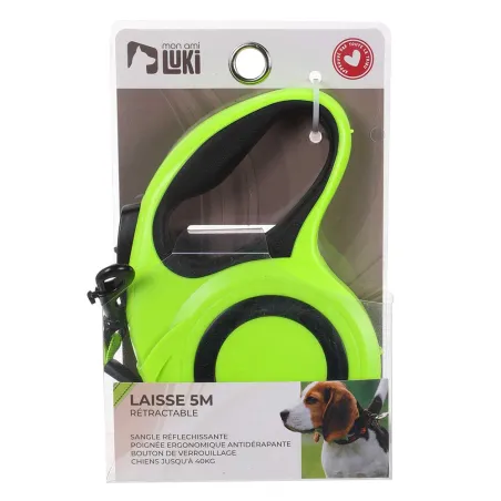 Laisse rétractable 5m jaune réfléchissante pour chien 40kg