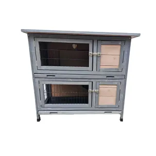 Clapier bois 2 étages pour lapins gris 91,5x45x81,4 cm