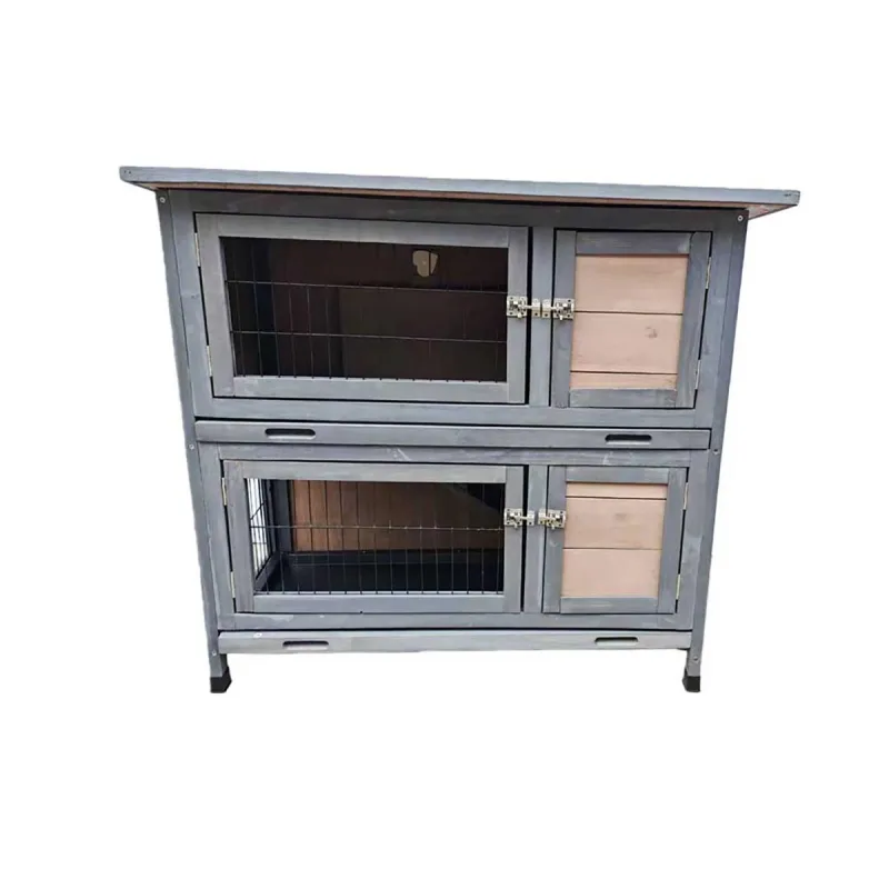 Clapier bois 2 étages pour lapins gris 91,5x45x81,4 cm