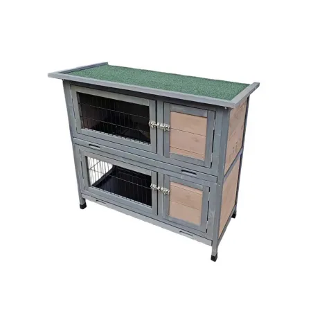 Clapier bois 2 étages pour lapins gris 91,5x45x81,4 cm