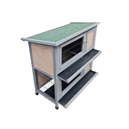 Clapier bois 2 étages pour lapins gris 91,5x45x81,4 cm