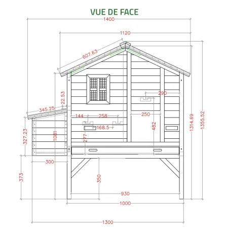Poulailler surélevé en bois avec pondoir 140x90x135 cm