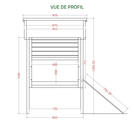 Poulailler surélevé en bois avec pondoir 140x90x135 cm