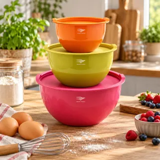 Lot 3 saladiers inox multicolores avec couvercles hermétiques