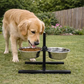 Mangeoire réglable chien avec 2 gamelles inox 19 cm