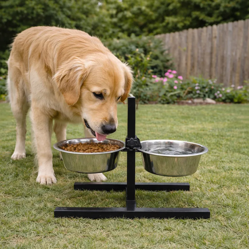 Mangeoire réglable chien avec 2 gamelles inox 19 cm