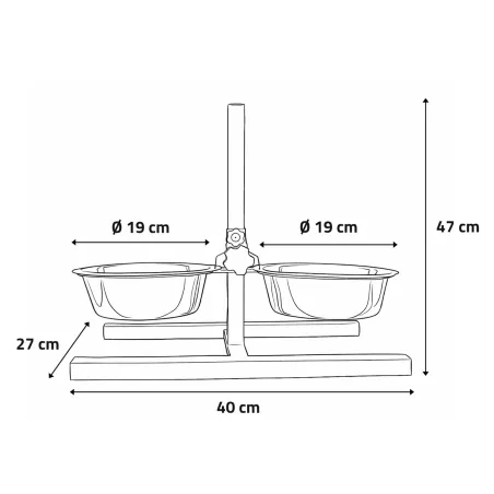 Mangeoire réglable chien avec 2 gamelles inox 19 cm