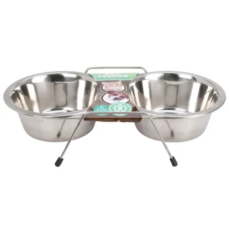 Lot de 2 gamelles inox pour chien avec support 16 cm