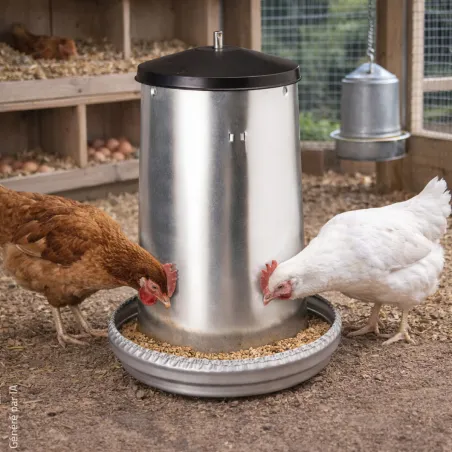 Mangeoire métal 40 kg pour volailles - Trémie réglable