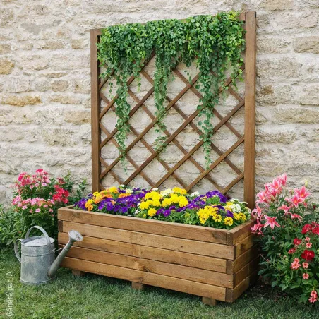 Jardinière bois autoclave classe 3 + treillis 90x31x140 cm