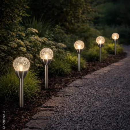 Pack de 5 lampes solaires boule en verre 6x36 cm