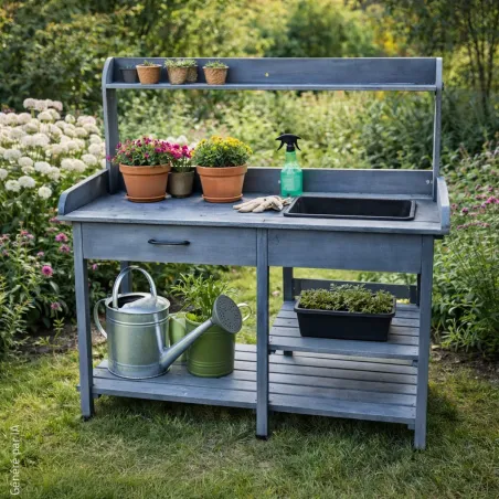 Table rempotage bois avec bac - 114x46x120 cm ergonomique