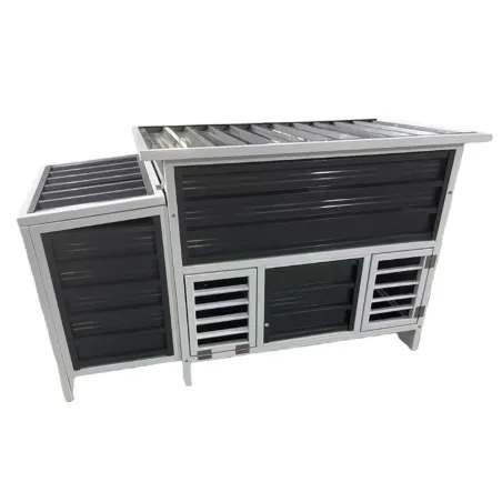 Poulailler métal gris/blanc à toit ouvrant 142x73x82 cm