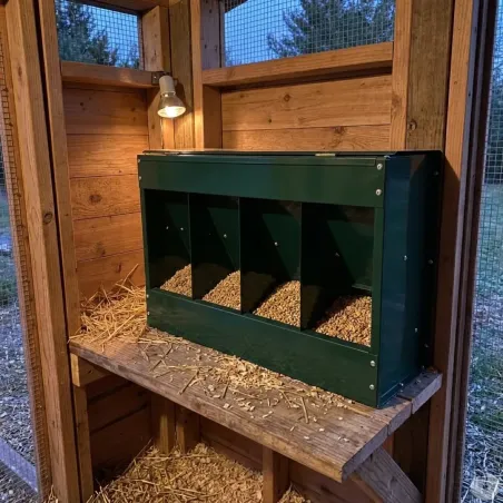 Mangeoire 4 cases 20 kg verte thermolaquée 46x17x40 cm