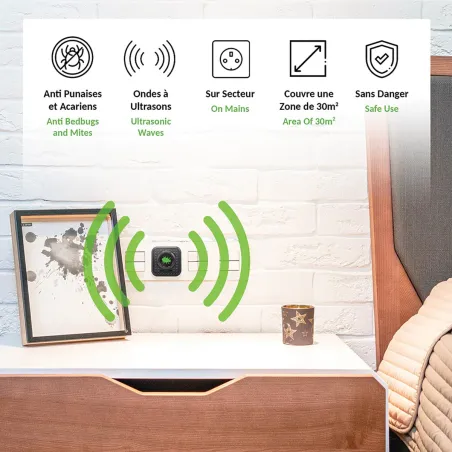 Répulsif ultrasons anti-punaises et acariens - 30m²