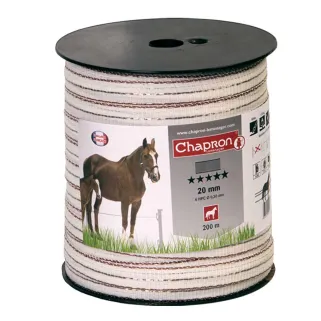 Ruban électrifié 20mm blanc/marron - 200m pour clôture cheval
