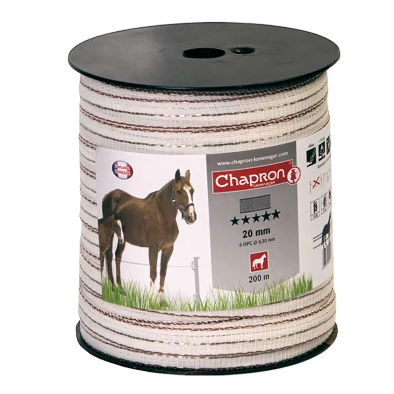 Ruban électrifié 20mm blanc/marron - 200m pour clôture cheval