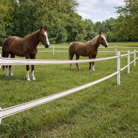 Ruban électrifié 20mm blanc/marron - 200m pour clôture cheval