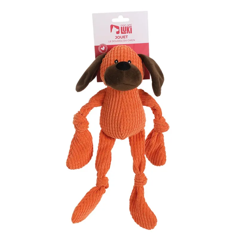 Jouet peluche velours orange 36cm pour chien