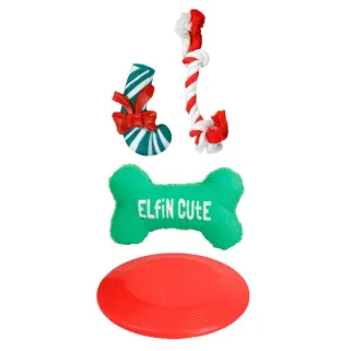 Lot 4 jouets Noël pour chien - Peluche & accessoires jeu