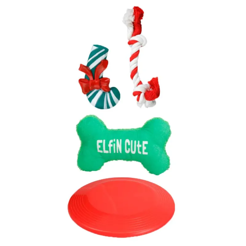 Lot 4 jouets Noël pour chien - Peluche & accessoires jeu