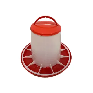Mangeoire volailles 6 kg - Rouge/blanc - Poignée intégrée