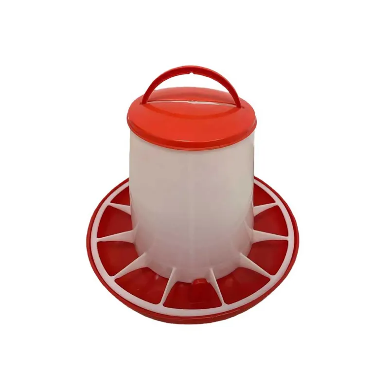 Mangeoire volailles 6 kg - Rouge/blanc - Poignée intégrée