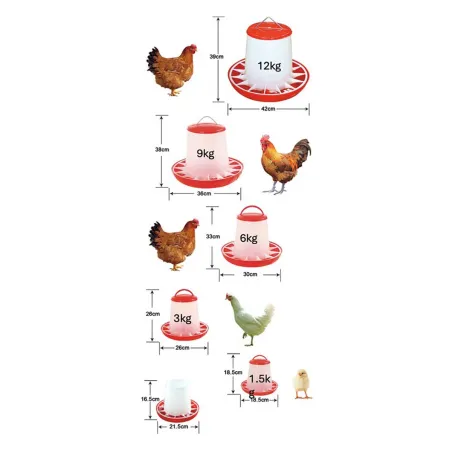 Mangeoire volailles 6 kg - Rouge/blanc - Poignée intégrée