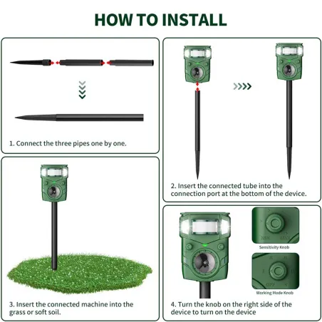 Répulsif solaire/USB ultrasons + flash - 8m - Anti-nuisibles