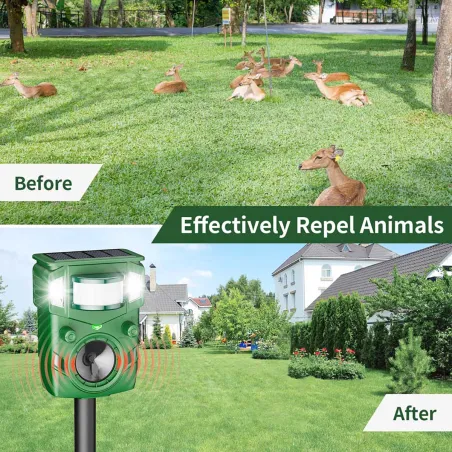 Répulsif solaire/USB ultrasons + flash - 8m - Anti-nuisibles