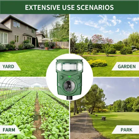 Répulsif solaire/USB ultrasons + flash - 8m - Anti-nuisibles