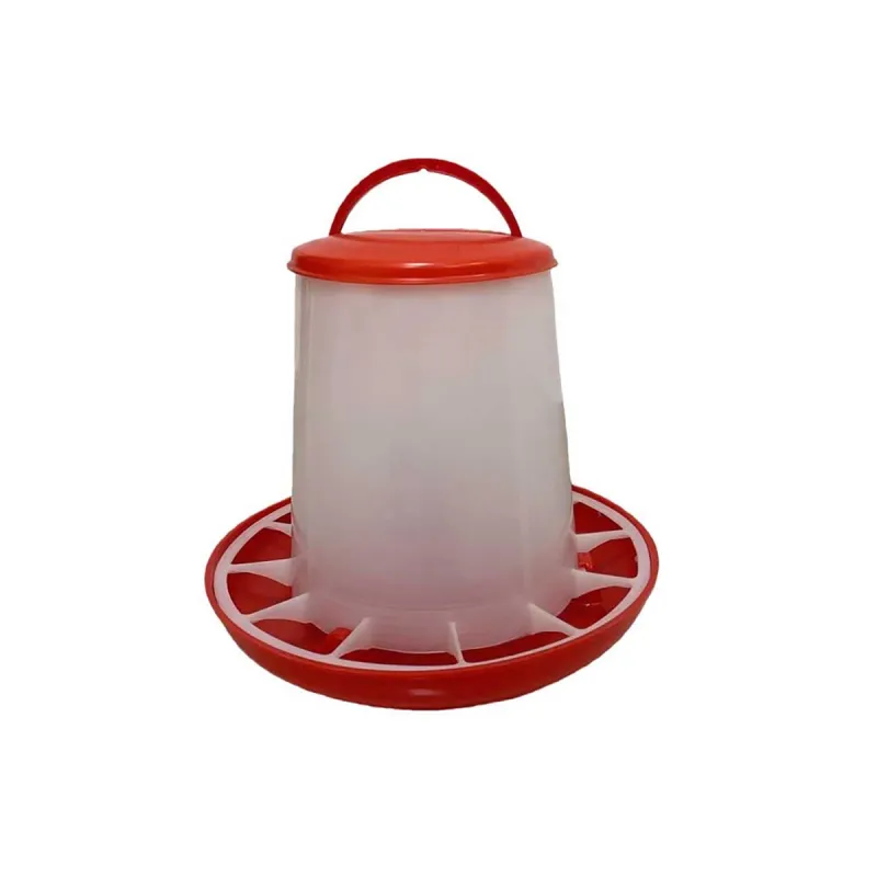 Mangeoire volailles 3 kg - Rouge/blanc - Poignée intégrée