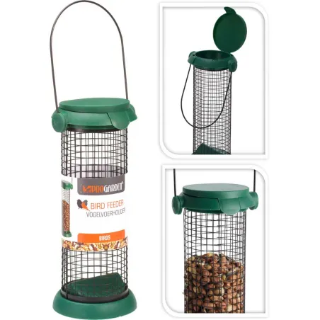 Distributeur de graines métal Ø9x20cm pour oiseaux