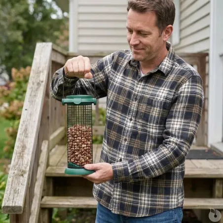 Distributeur de graines métal Ø9x20cm pour oiseaux