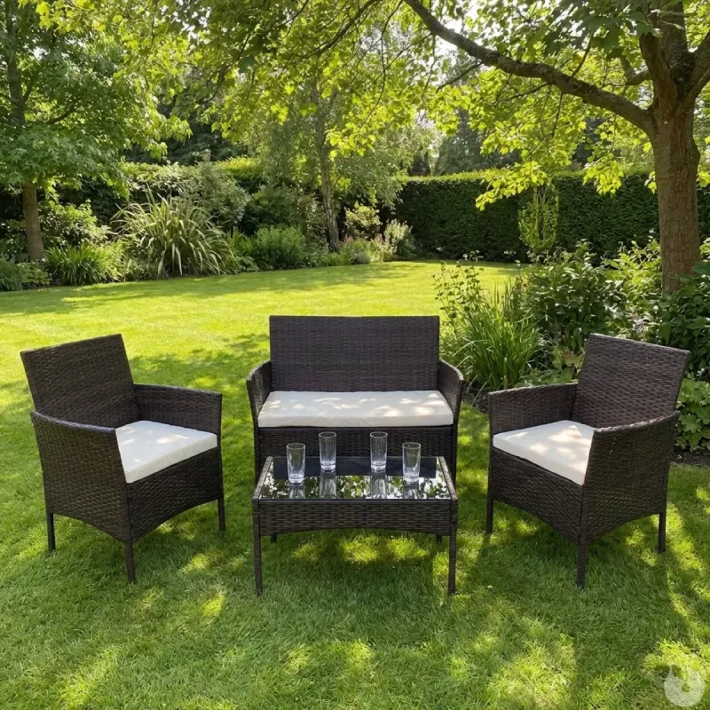 Salon de jardin 4p résine tressée marron - extérieur