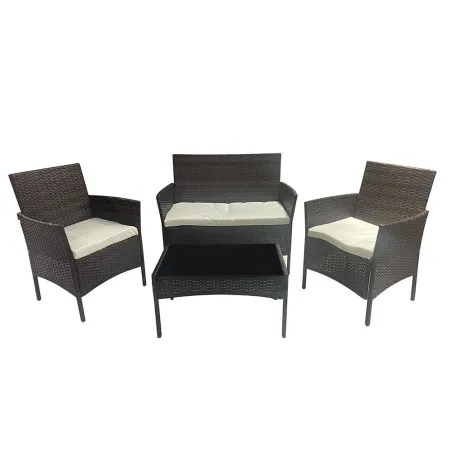 Salon de jardin 4p résine tressée marron - extérieur