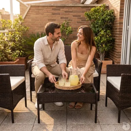 Salon de jardin 4p résine tressée marron - extérieur