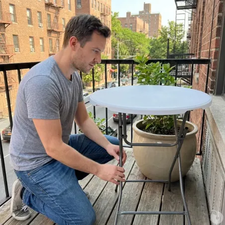 Table bar ronde blanche 80 cm - Pliable - Design moderne