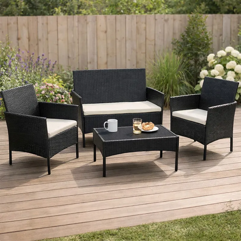 Salon jardin 4p résine tressée noir - détente extérieure