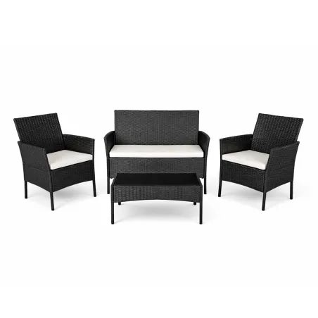 Salon jardin 4p résine tressée noir - détente extérieure