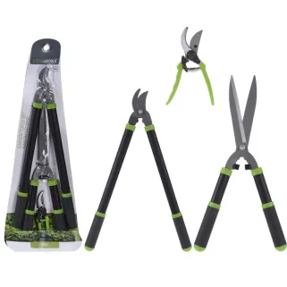 Kit 3 outils jardin : cisaille alu 20cm + cisaille-haie 52cm + sécateur 60cm