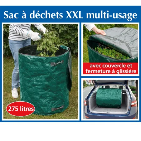 Sac à déchets extra-large 275L pour jardin et extérieur