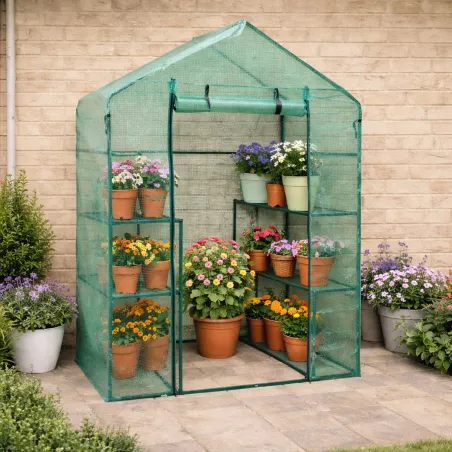 Serre jardin 2 étagères 143x73x195 cm - Polyéthylène