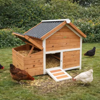 Poulailler bois 3 poules - Toit plastique - 112x77x92 cm