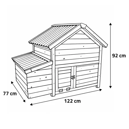 Poulailler bois 3 poules - Toit plastique - 112x77x92 cm